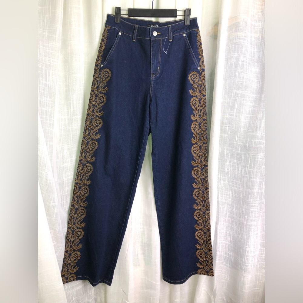 Embroidered Side-Panel Dark Indigo Jeans size 2 NWOT